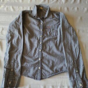 Women's Size Medium Hollister Blue & White Checkered Buttoned  Down Long Sleeve